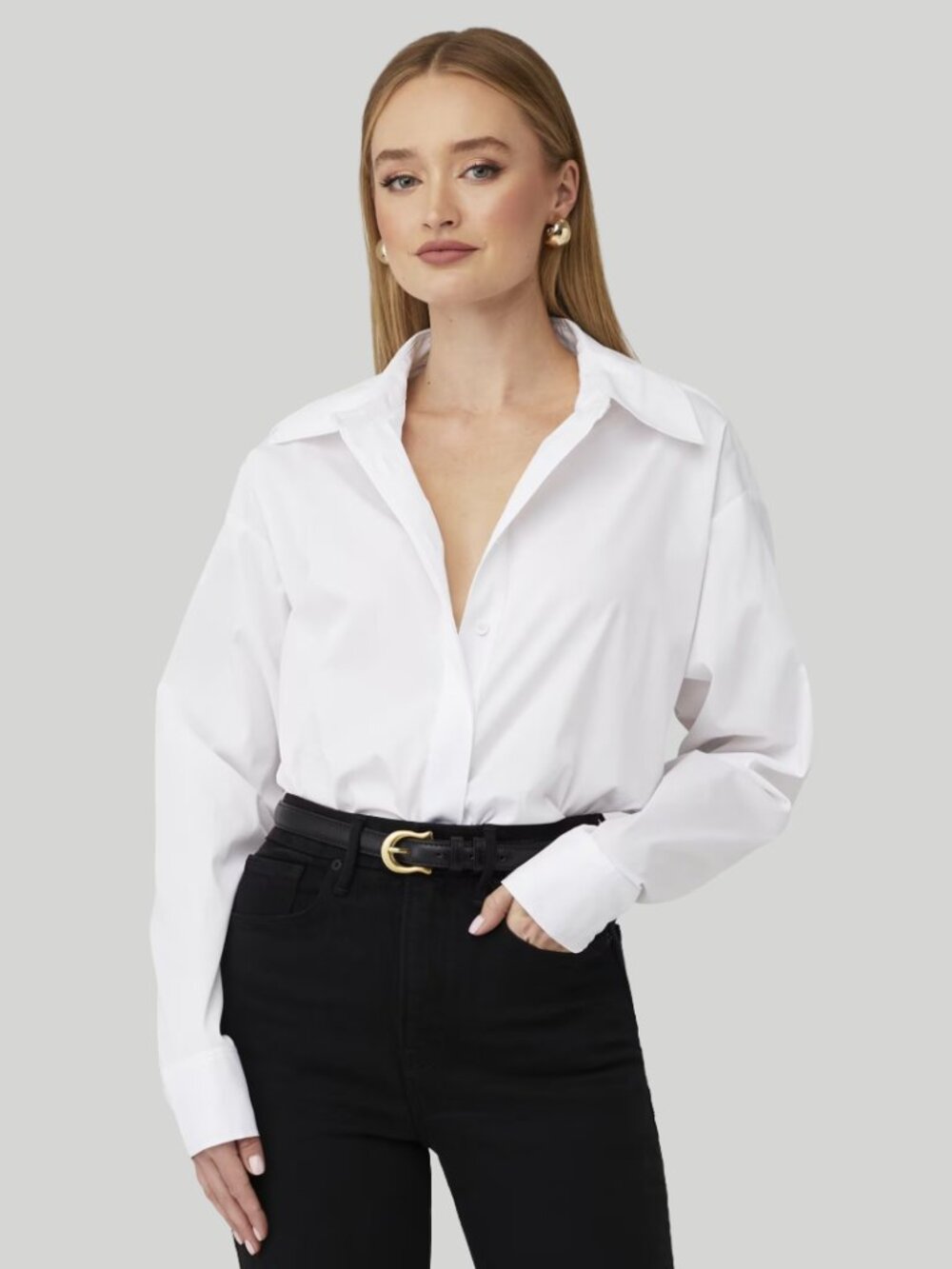 Good American White Oversized Button Down Shirt Minimalist Career Capsule